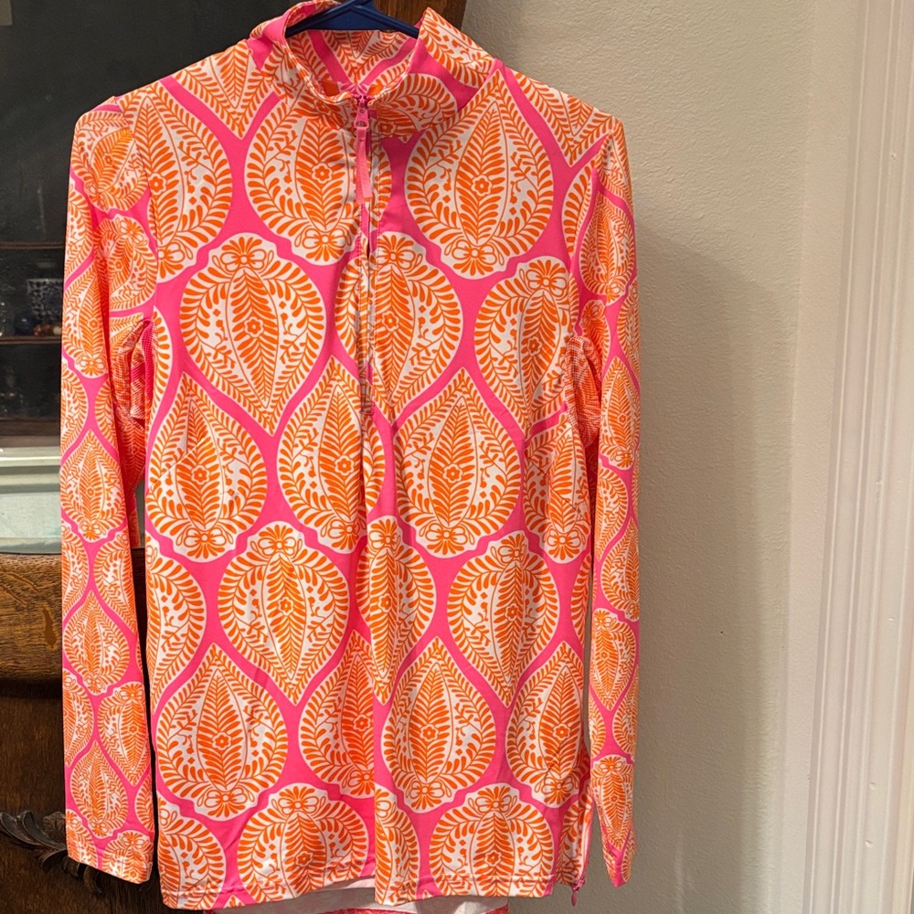 Gretchen Scott Designs Pink and Orange Leaf Print Shirt